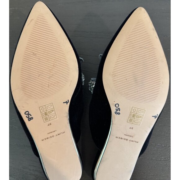 Kurt Geiger 37 / US 7 London Crystal Embellished Mule Black Velvet Flat Slip On - Picture 12 of 14
